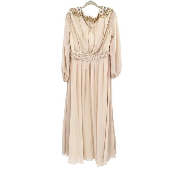 Mac Duggal Porcelain Beaded Long Sleeve V-Neck Formal Gown Dress Size 16 - Picture 6 of 8